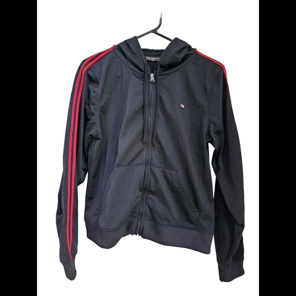 VINTAGE Ralph Lauren Track Jacket Men Large Black Red Y2K Polo Jeans